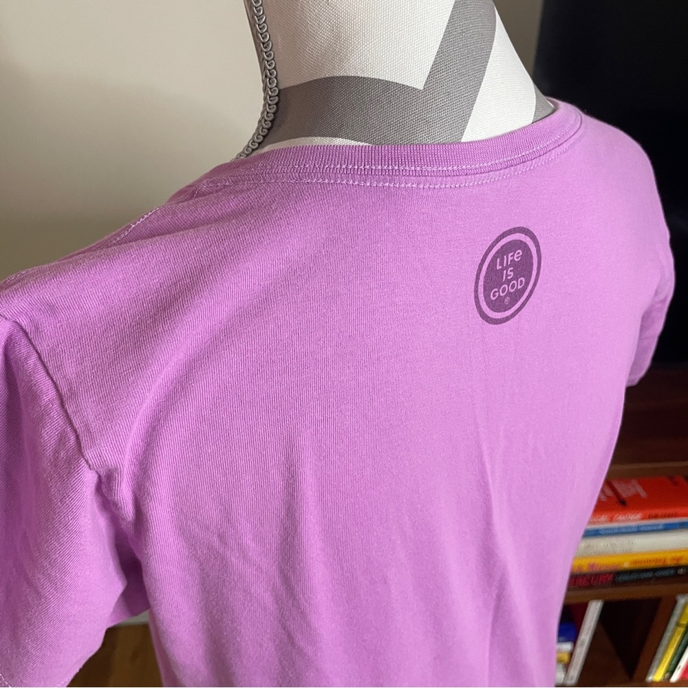 Life is Good Small Pink Mountain Mama V-neck Graphic Tee 100% Cotton Crusher Tee - Picture 10 of 14